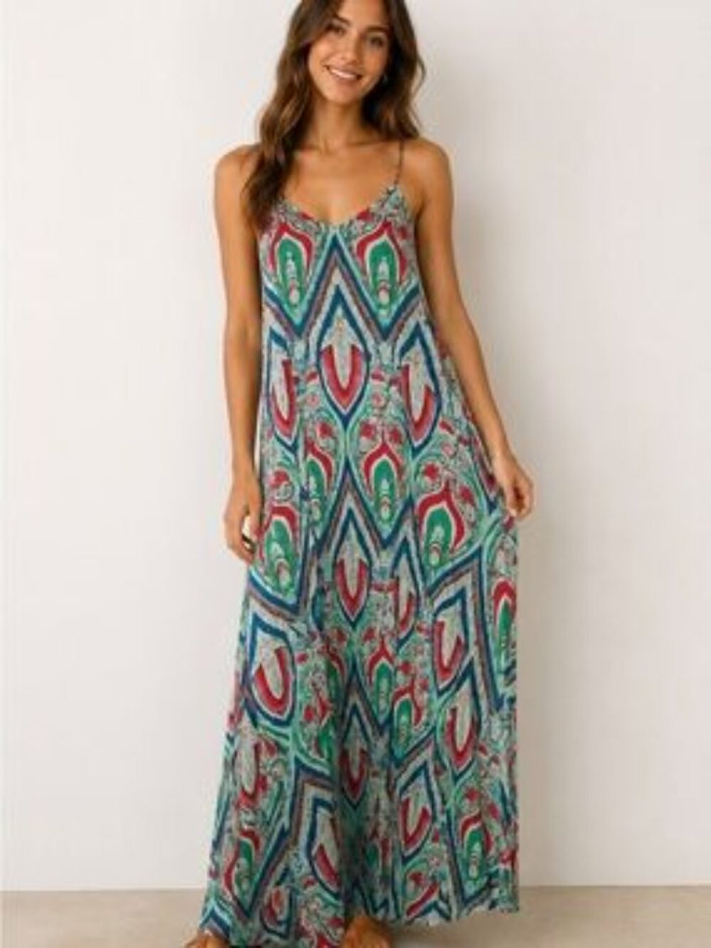 SKIES ARE BLUE Geometric Pleated Maxi Dress Size XS